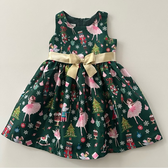 Bonnie Jean 4T Toddler Girl Christmas Holiday Dress Nutcracker Ballerina Green - Picture 2 of 10
